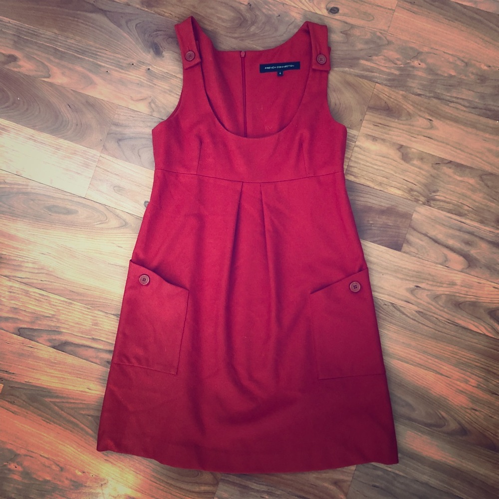 French Connection red wool jumper mini dress sz 4